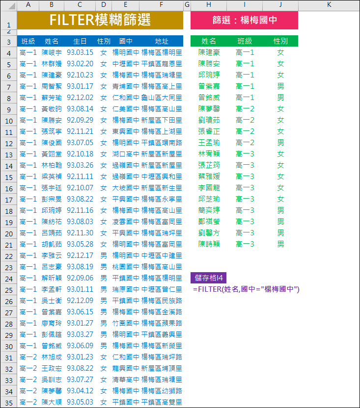 Excel-以FILTER函數進行模糊篩選