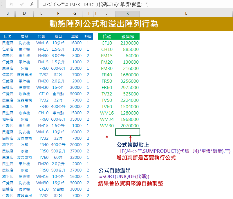 Excel-動態陣列公式和溢出陣列行為