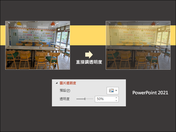 PowerPoint-終於可以直接調整圖片透明度(2021版)