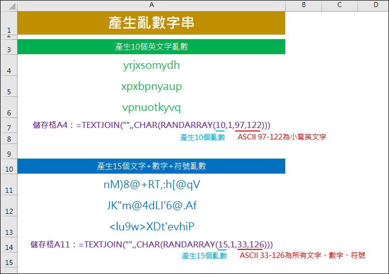 Excel-產生亂數字串