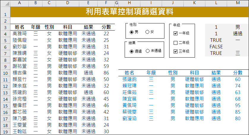 Excel-利用表單控制項篩選資料