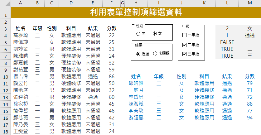 Excel-利用表單控制項篩選資料