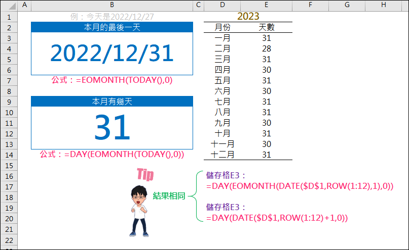 Excel-相差月份EDATE和EOMONTH的差異