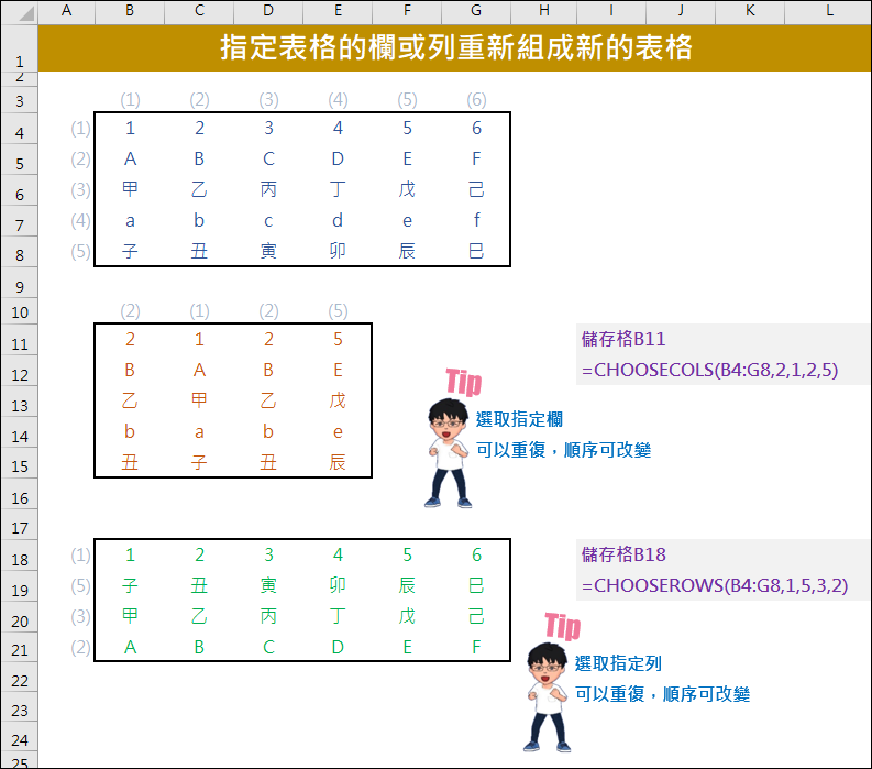 Excel-指定表格的欄或列重新組成新的表格