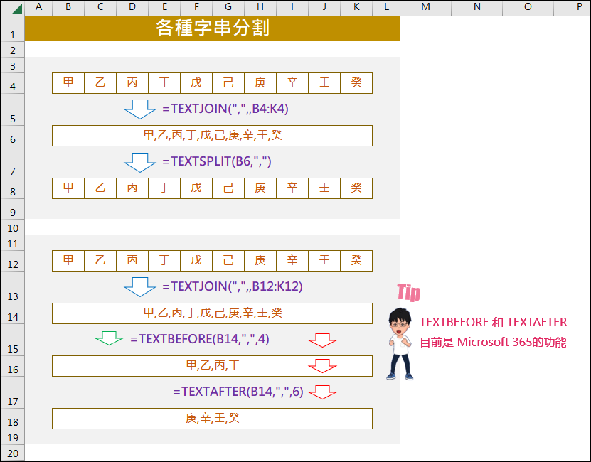 Excel-各種字串分割