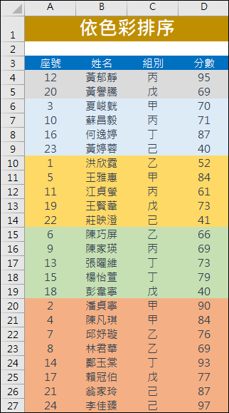 Excel-依色彩排序(為資料分類)