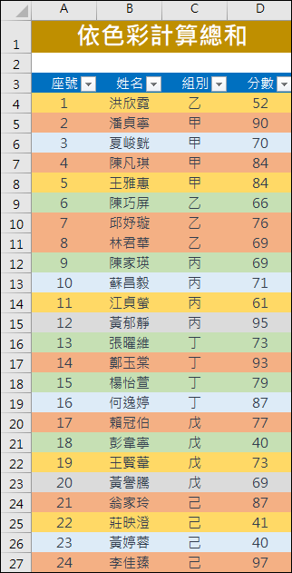 Excel-依色彩計算總和