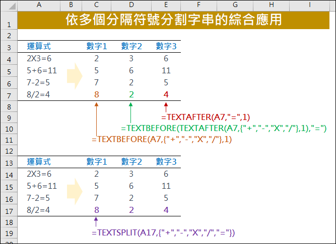 Excel-依多個分隔符號分割字串的綜合應用