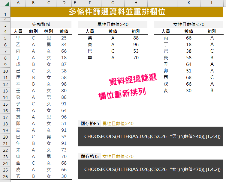 Excel-多條件篩選資料並重排欄位