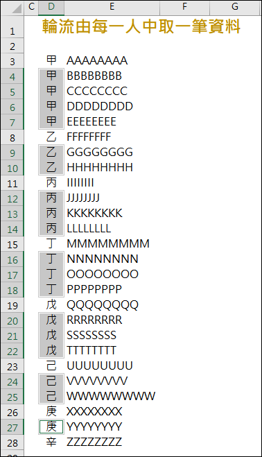 Excel-如何在不同數量的多種項目中進行輪流取出，直到所有項目都被完全取完？