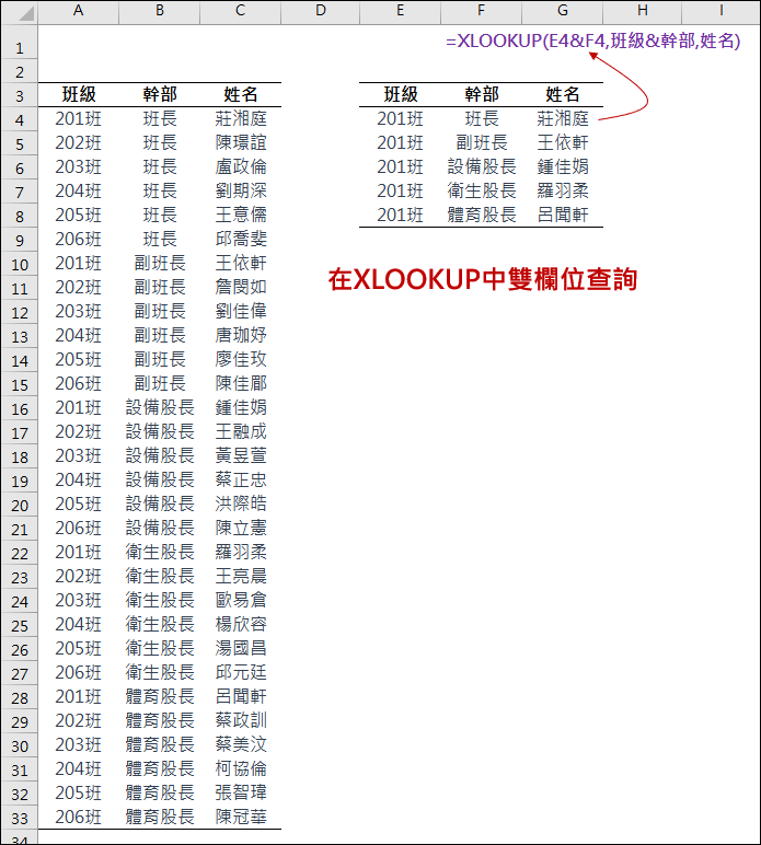 Excel-利用XLOOKUP函數執行雙欄位查詢