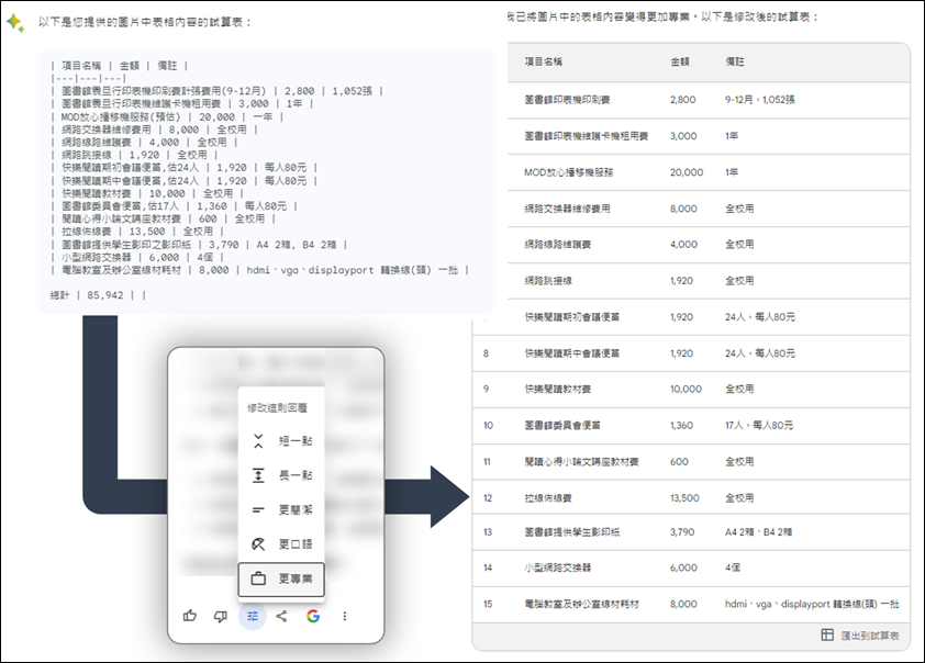 Google Bard-如何將圖片中的表格轉換為試算表並可以下載