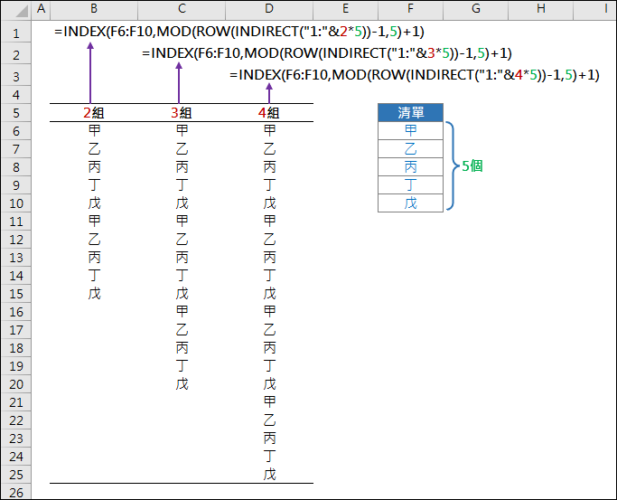 Excel-依清單內容產生指定重複的組數