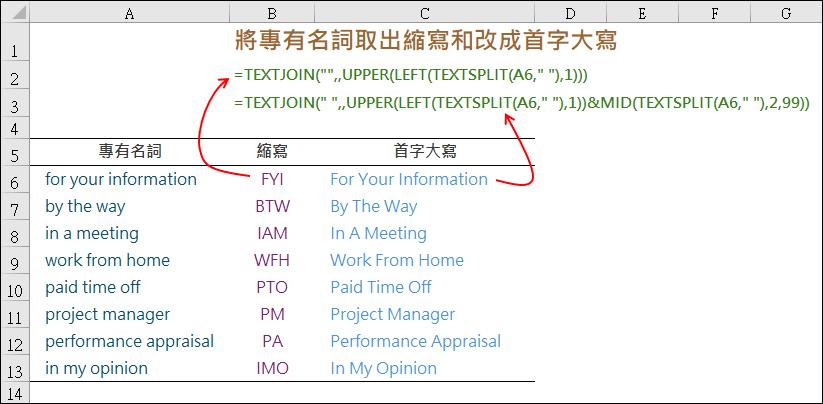 Excel-如何將英文專有名詞取出縮寫和改成首字大寫