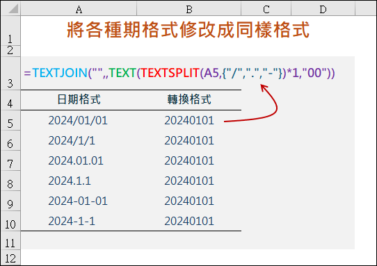 Excel-將各種期格式修改成同樣格式