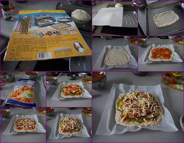 19披薩皮下放一張烘培紙~開始加料(第一次放太多料了).jpg