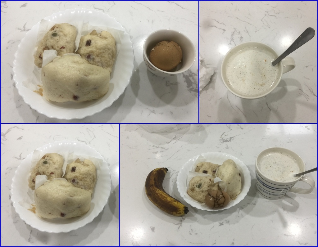 11這天的早餐~饅頭(自己做的)+茶葉蛋+香蕉(過熟)+牛奶堅果飲.jpg
