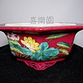 興榮藝---珊瑚紅彩繪花鳥八角盆鉢