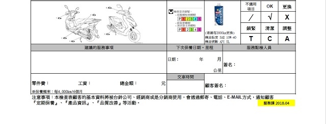 GSX-R150 GSX-S150 UG125 UK110 機車定期保養檢查表