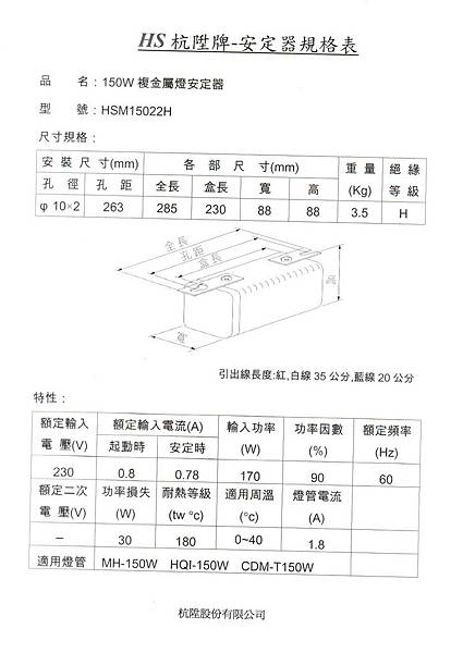 M150規格表