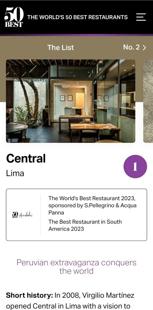 Central (Lima) 世界最佳50餐廳No. 1