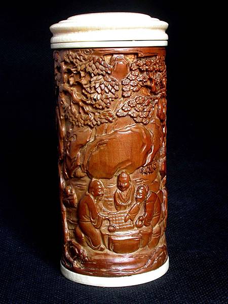 W118早期黃楊木浮雕文人會圖茶葉罐1.jpg