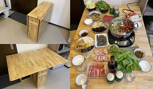 [開箱折疊收納餐桌] RICHOME實木收納餐桌椅組,折疊