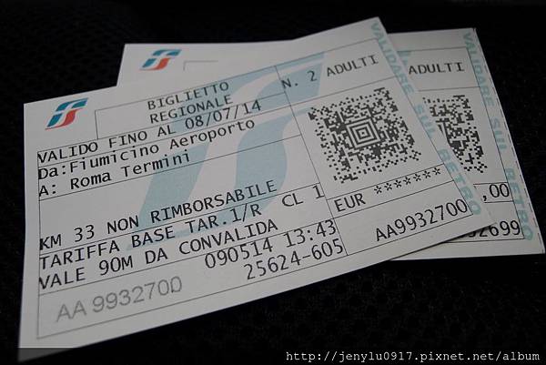 從機場到Termini車站的車票