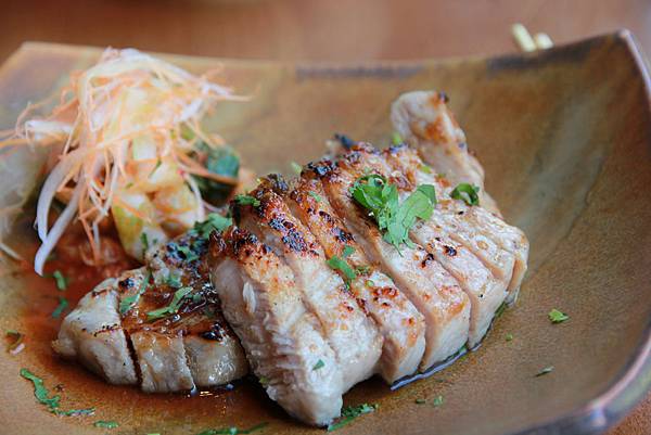 Cumin BBQ Pork Loin with shaved vegetables & cilantro