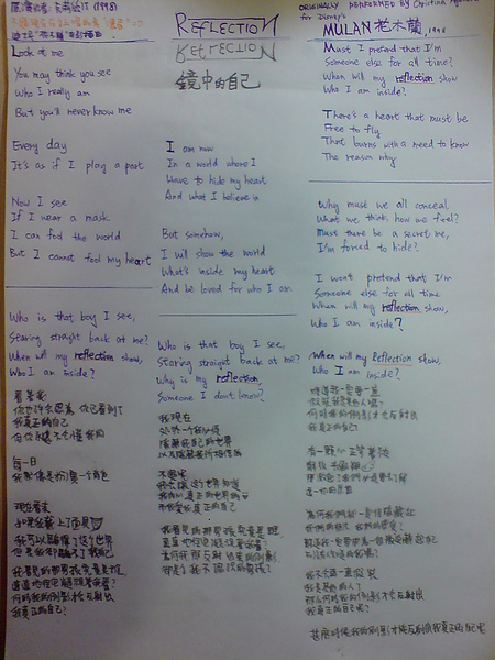 Reflection 鏡中的自己迪士尼花木蘭電影1998年經典歌曲克莉絲汀英語演唱版christina Aguilera 英文歌詞中文翻譯 Mus Kkons Er ｂ ｒｎ ｔｈ ｓ ｗ ｙ 痞客邦