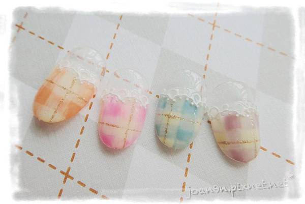 《DIY光療》馬卡龍色格紋練習