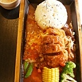 Fried Cheese Nuggets with Rice on hot plate