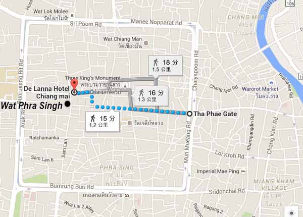 De Lanna Hotel清邁古城德蘭納飯店Wat Phra Singhh map2.jpg