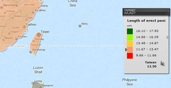 The Penis Size Worldwide (country) - TargetMap台灣男性陰莖長度