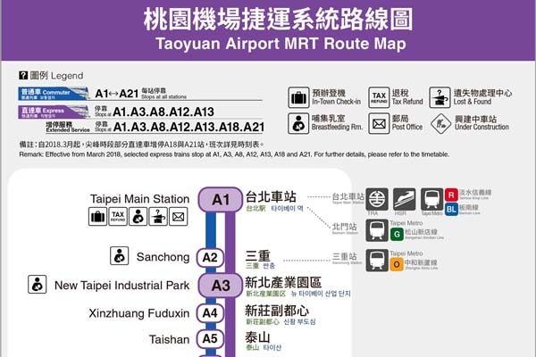 桃園機場捷運營運路線圖