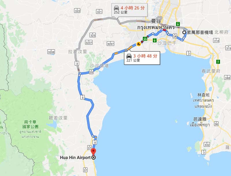 Suvarnabhumi airport-Hua Hin map
