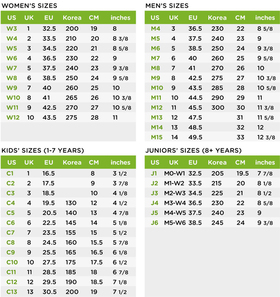 crocs w6 size chart