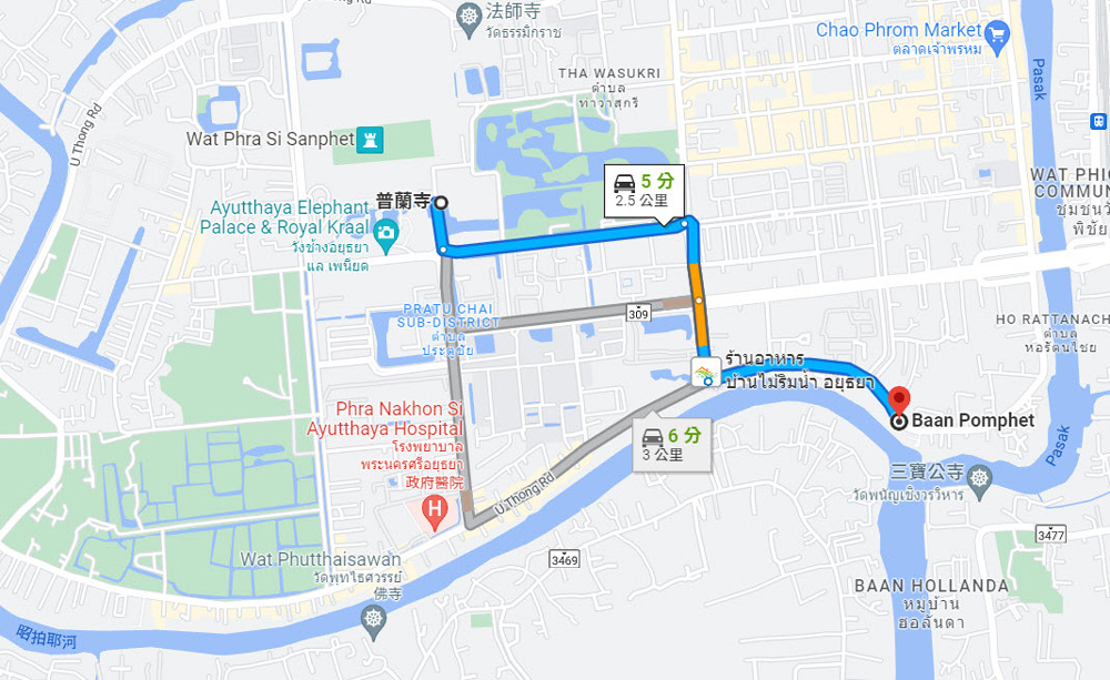 Baan Pomphet Hotel Ayutthaya map.jpg