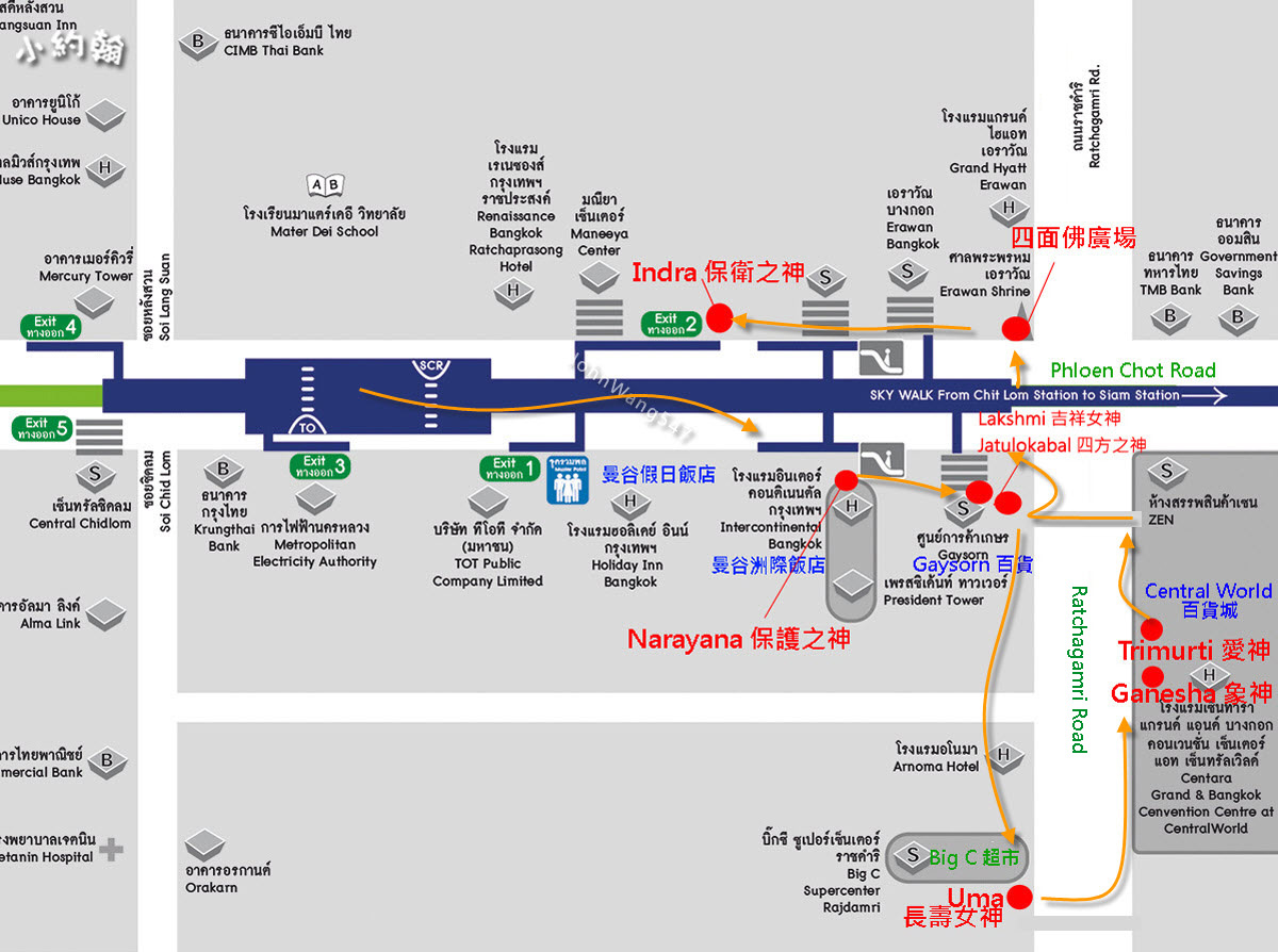 8 Shrines at Ratchaprasong曼谷八尊印度神像路線圖.jpg