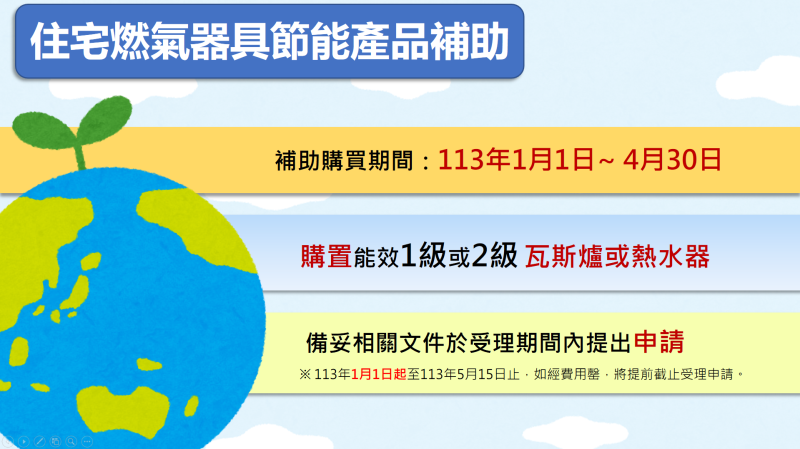 2024年鼓勵節能減碳，您買能源效率一、二級瓦斯爐以及瓦斯熱