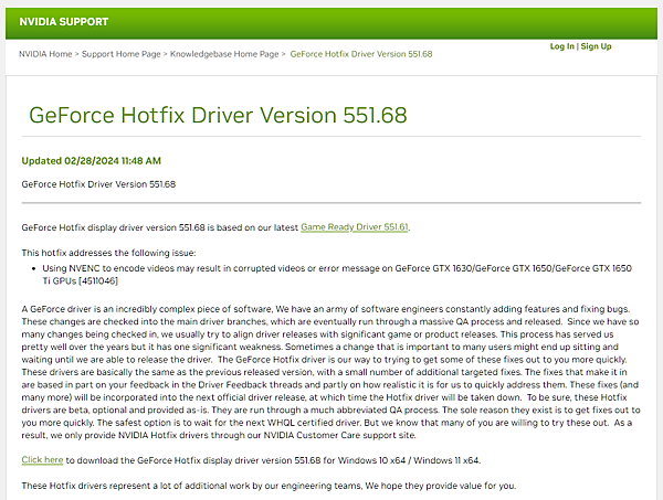 NVIDIA發佈GeForce HotFix Driver 