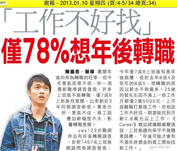 2013.01.10 工作不好找 僅78％想年後轉職