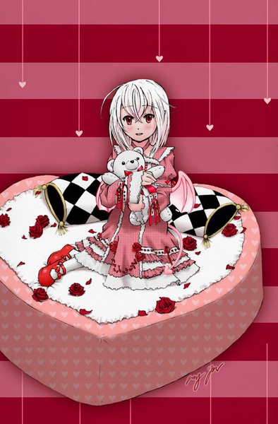 Girl on pink heart cake with pink dress.jpg