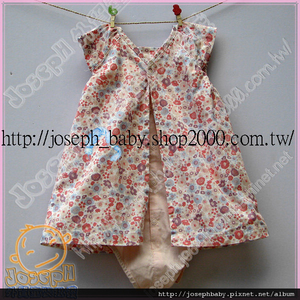 B10006109-歐單全棉假2件式裙款包屁衣(粉色小花款)