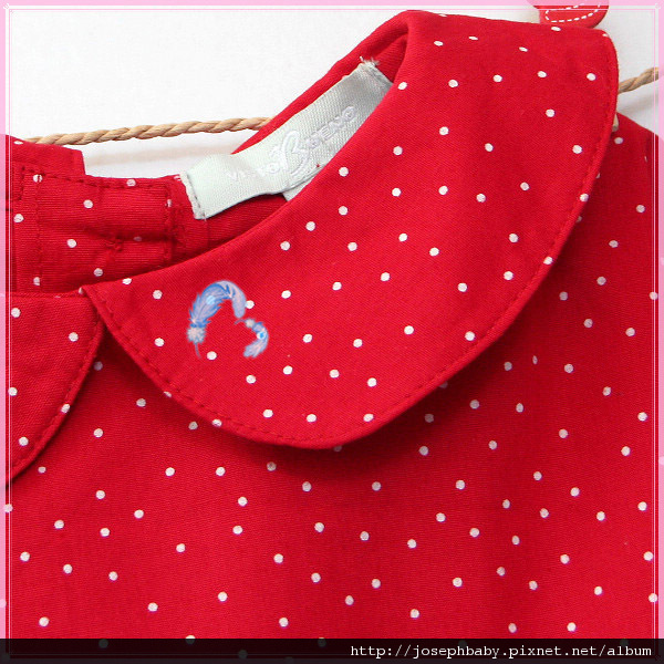 T10006092-歐單可愛點點娃娃領後扣式長袖上衣(紅色)