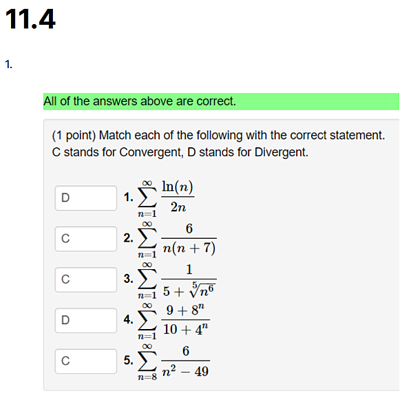 Webwork Chapter 11 4 Solutions The Series N 1 Nkrn Converges When 0 R 1 And Diverges When R 1 This Is True Regardless Of The Value Of The Constant K When R 1 The Series Is A P Series