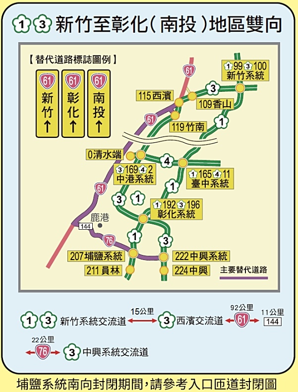 國1國3新竹至彰化(南投)地區