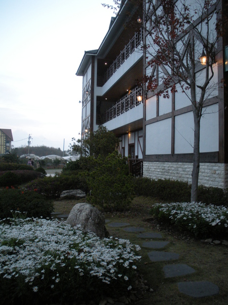 住宿前面還有花圃耶