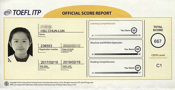 TOEFL ITP SCORE REPORT (糊化) - SABRINA 20170219.jpg