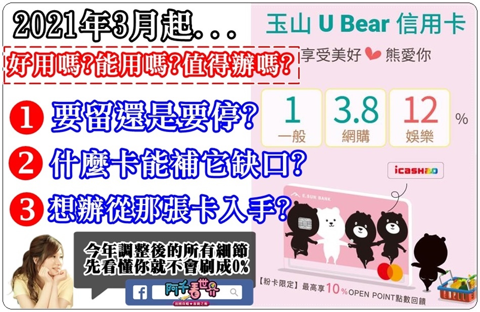 玉山u Bear卡 2021年下半年刷卡注意事項 全方位告訴你解套方式配法 網購 超商 影音 繳費 行動支付 跟著這樣刷不怕０回饋 阿千看世界